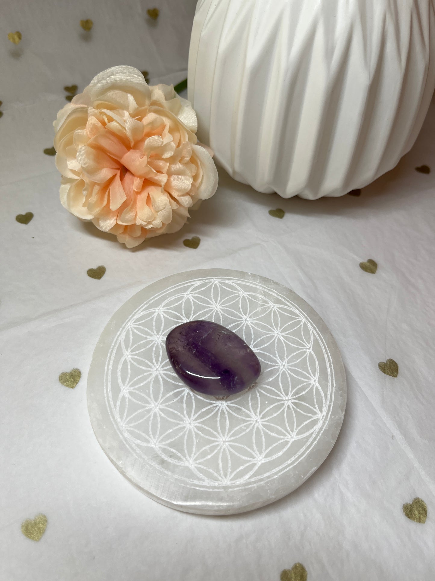 Plaque en Sélénite Fleur de Vie ( 10cm) : Purification & Rechargement