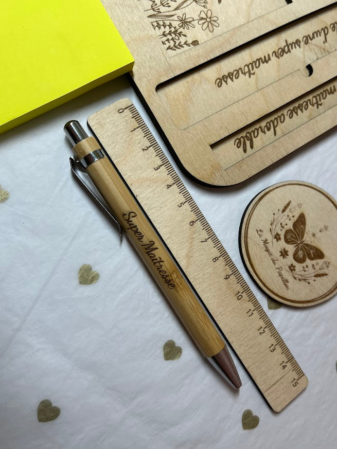 Porte-bloc et range-stylo en bois personnalisé