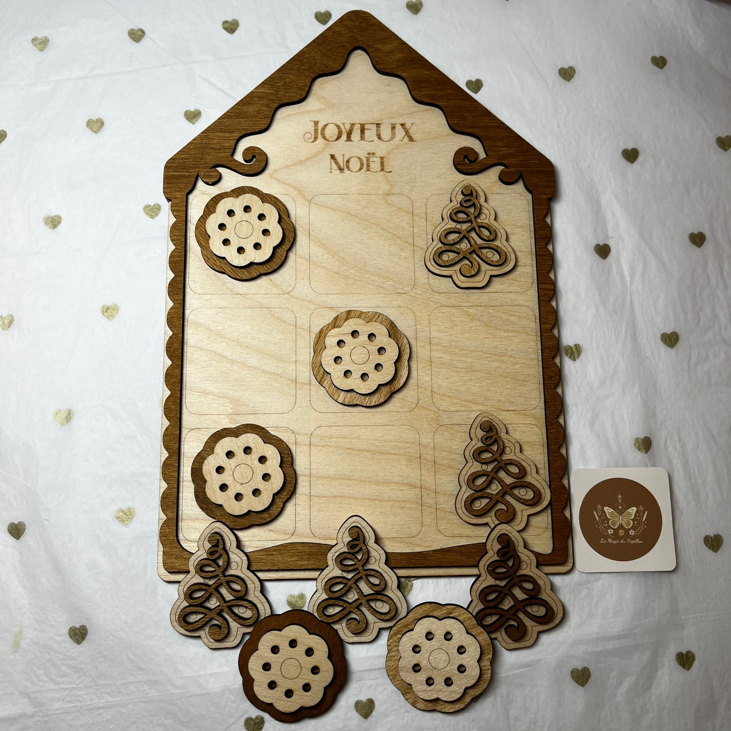 Morpion de Noël en bois gravé et personnalisable