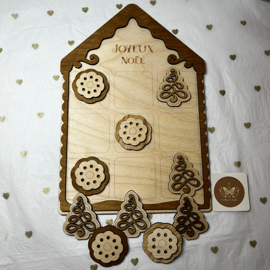 Morpion de Noël en bois gravé et personnalisable