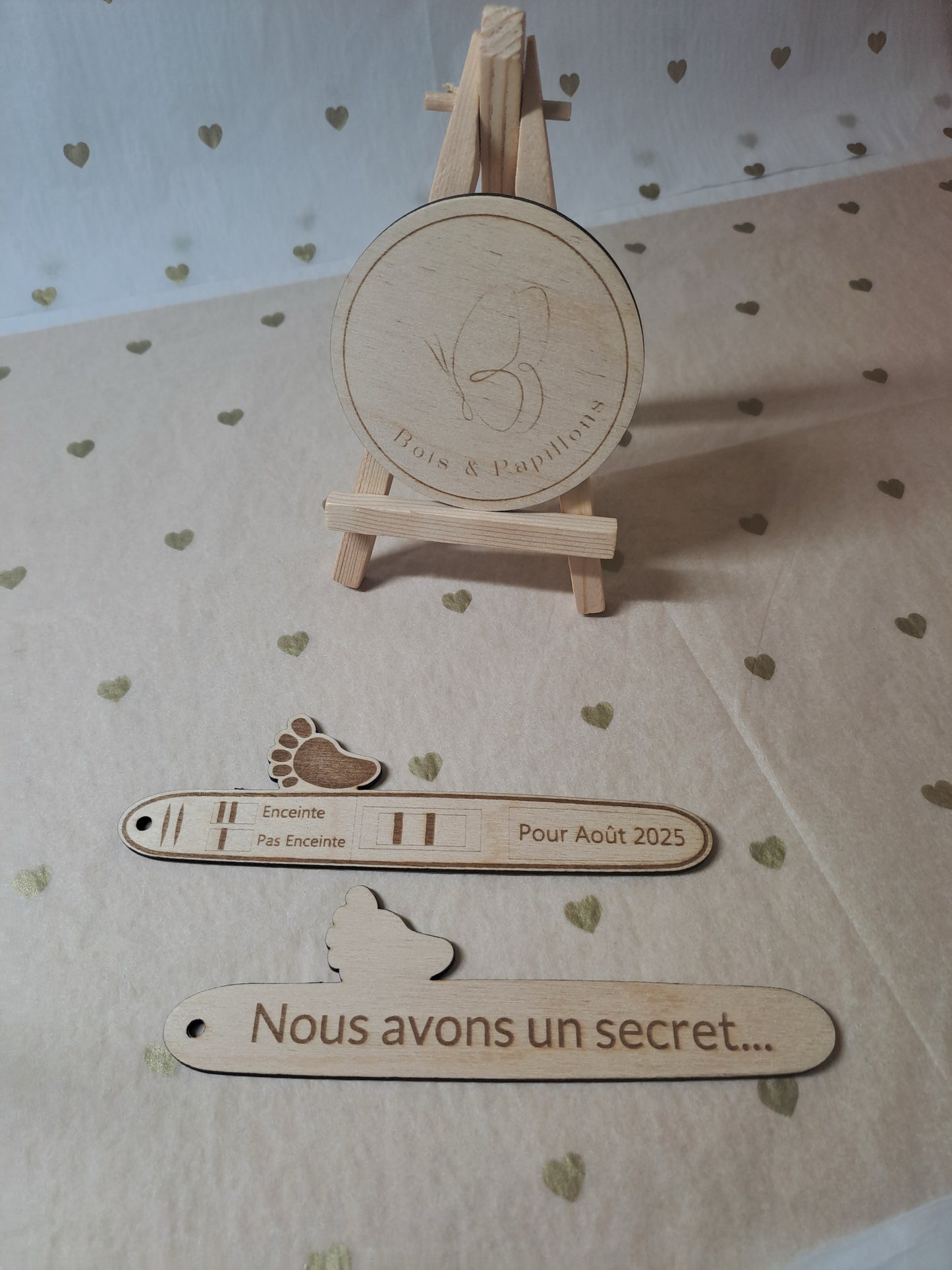 Test de grossesse en bois personnalisé - Annonce grossesse