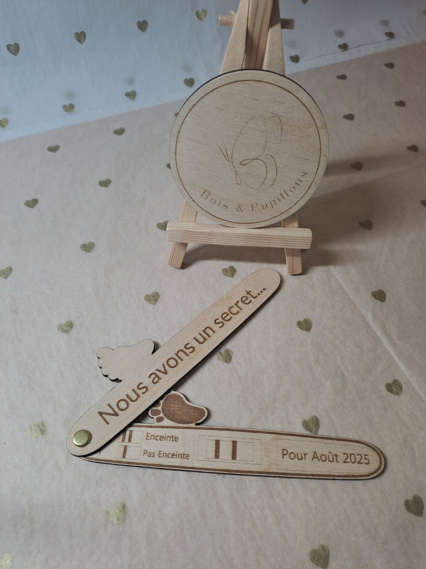 Test de grossesse en bois personnalisé - Annonce grossesse
