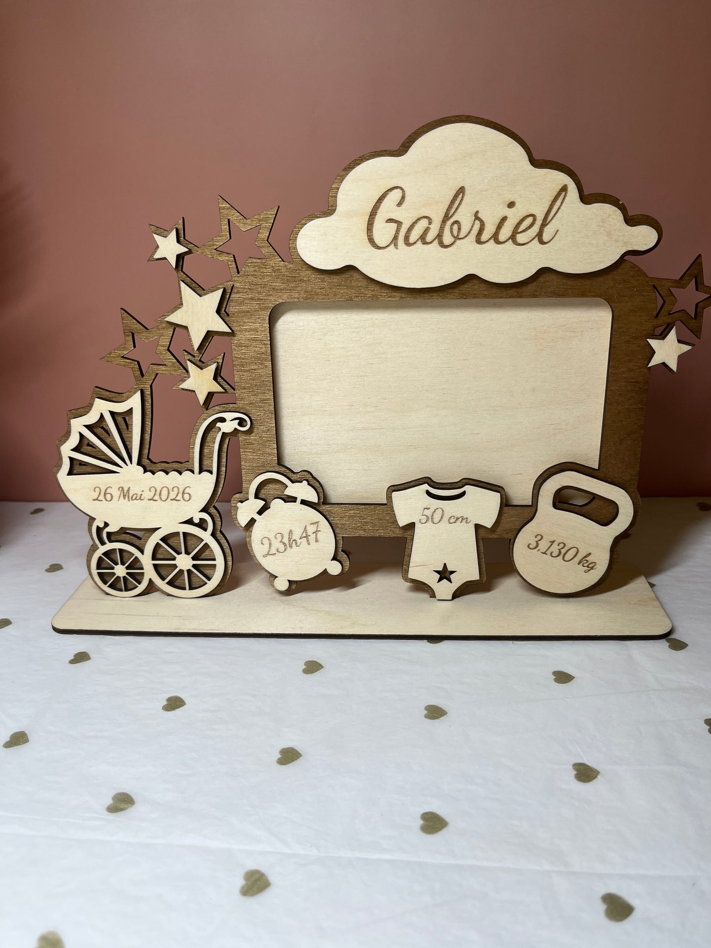 Cadre Naissance personnalisé en bois pour photo