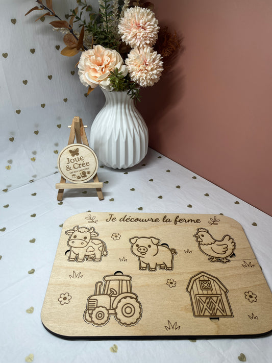 Puzzle Montessori en bois "Je découvre la ferme"