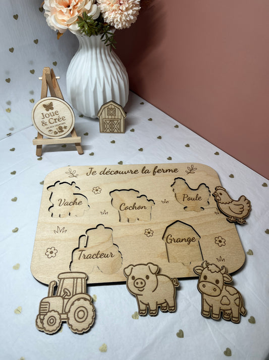 Puzzle Montessori en bois "Je découvre la ferme"