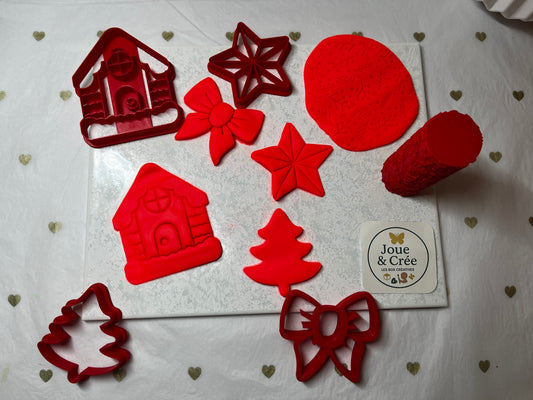 Kit “Noël magique” 4 emporte-pièces + 1 rouleau texturé