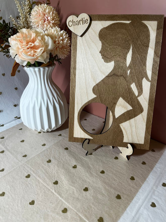 Cadre Échographie Personnalisé en Bois : Silhouette Femme Enceinte