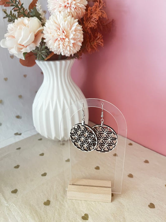 Boucles d’oreilles Fleur de Vie en bois : Création artisanale