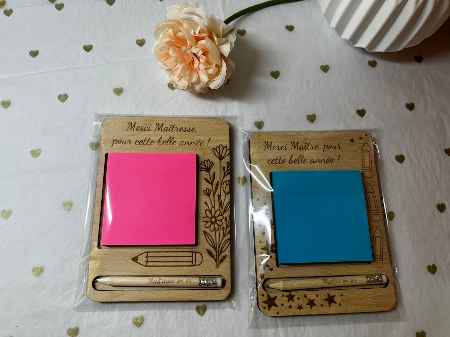 Porte-bloc et crayon en bois personnalisé