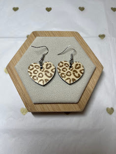 Boucles d'oreilles en bois Cœur Léopard