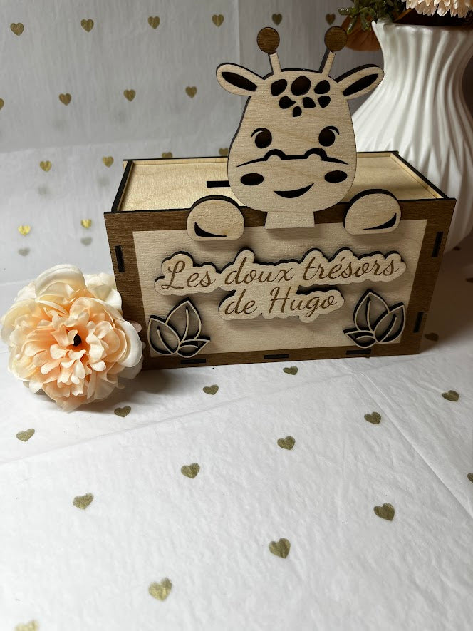 Tirelire Girafe en bois personnalisée : Prénom gravé