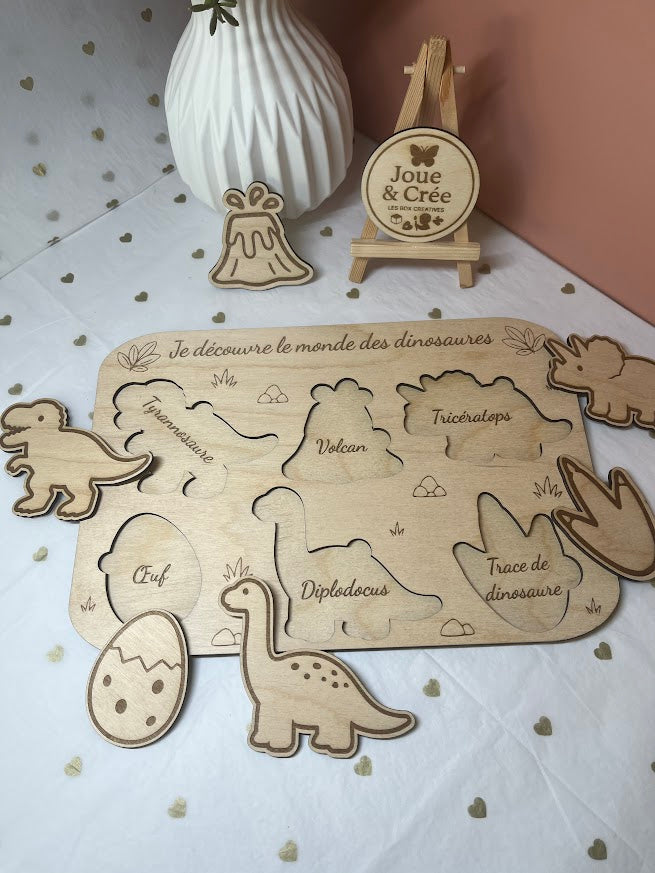 Puzzle Montessori en bois "Je découvre les Dinosaures"